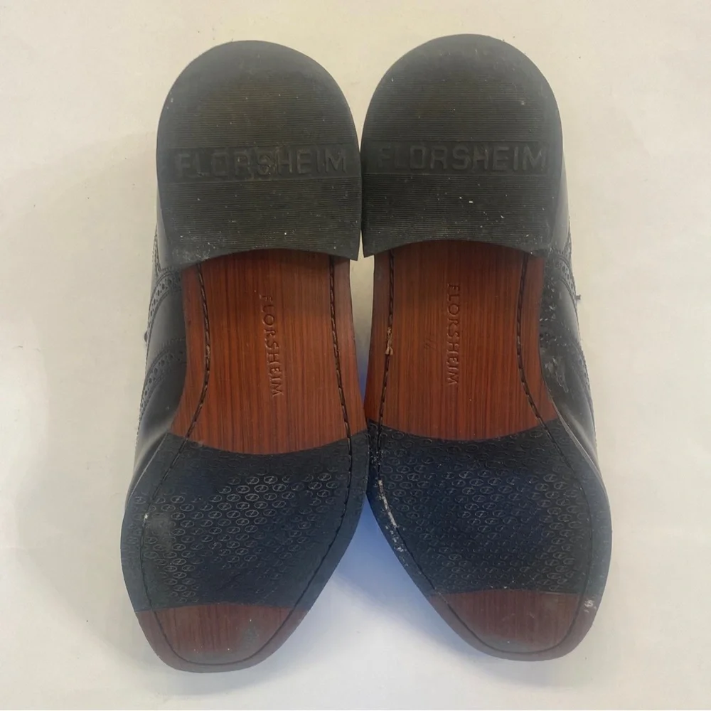 FLORSHEIM Black Wingtip Lace Up Dress Shoes Mens 9.5 D EUC lcsr $130